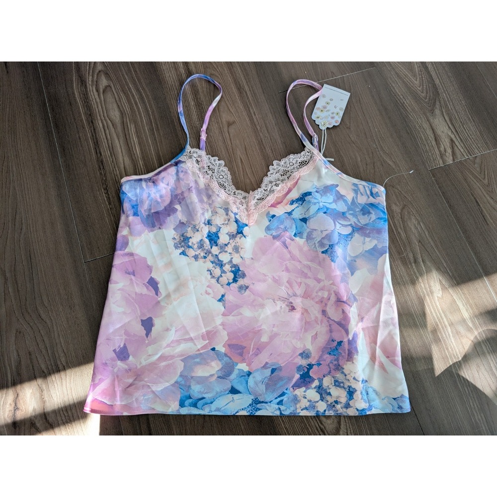 In Bloom Jonquil Women Top Small Floral Lace‎ Neckline Pajama Lightweight Tank